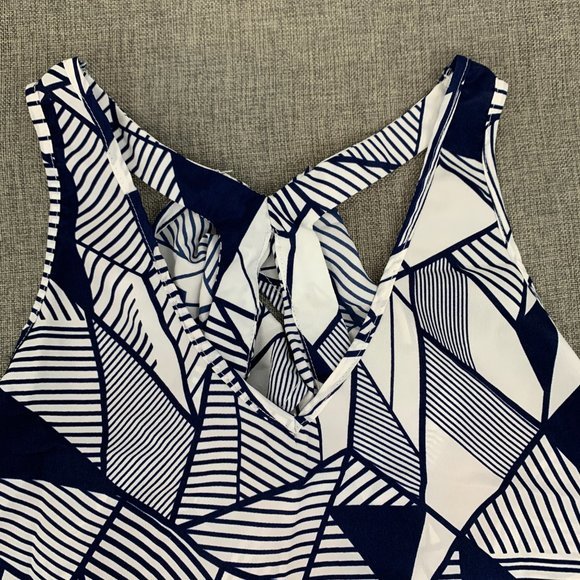 YA Los Angeles Blue White Tank Top Ruffled Sheer Blouse Open Back Sleeveless - Picture 7 of 13